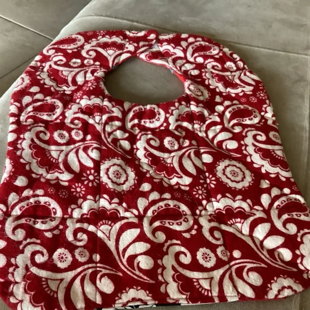 NWT , quilted reversible, handcrafted, baby bib reds
